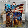 Maxcorners Deer Hunting American Flag Multicolor Personalized Name 3D Blanket