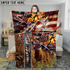 Maxcorners Deer Hunting American Flag Multicolor Personalized Name 3D Blanket
