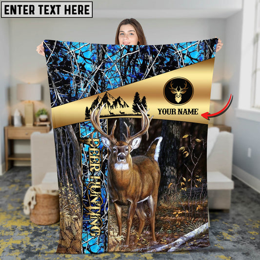 Maxcorners Deer Hunting Golden Pattern Camouflage Multicolor Personalized Name 3D Blanket