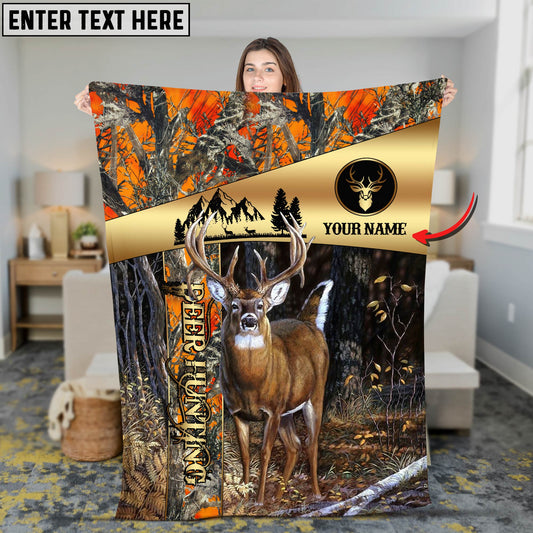 Maxcorners Deer Hunting Golden Pattern Camouflage Multicolor Personalized Name 3D Blanket