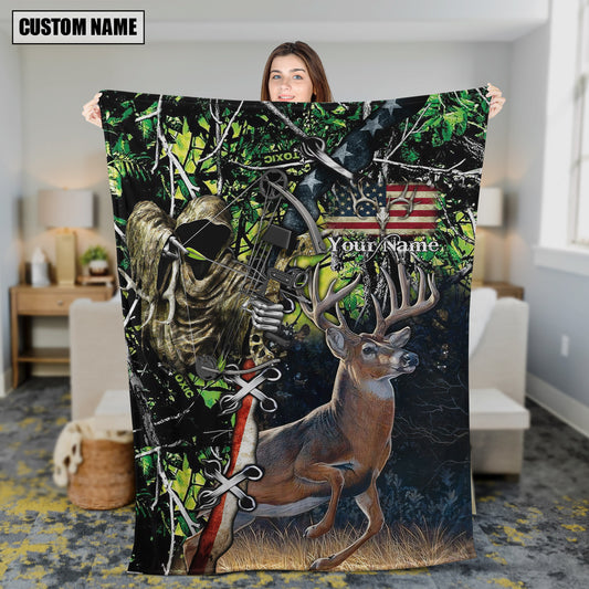 Maxcorners Hunting Deer American Flag Multicolor Personalized Name 3D Blanket