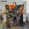 Maxcorners Hunting Deer American Flag Multicolor Personalized Name 3D Blanket