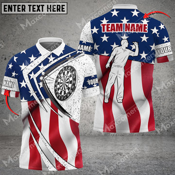 Maxcorners Darts American Flag Pattern Multicolor Personalized Name, Team Name 3D Polo Shirt