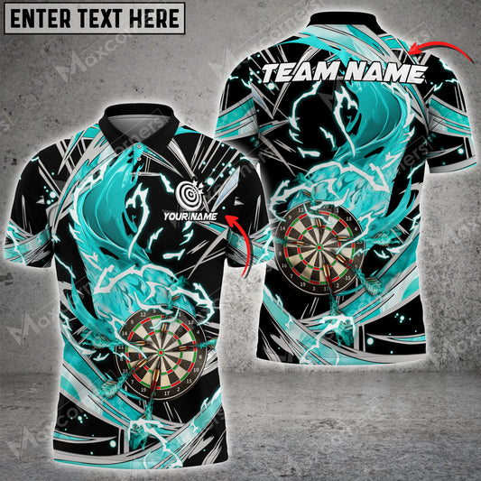Maxcorners Darts Flame Thunder Wind Aura Multicolor Option Customized Name, Team Name 3D Polo Shirt (4 Colors)