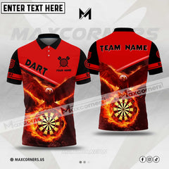 Maxcorners Darts Eagle Fire Flame Multicolor Option Customized Name, Team Name 3D Polo Shirt