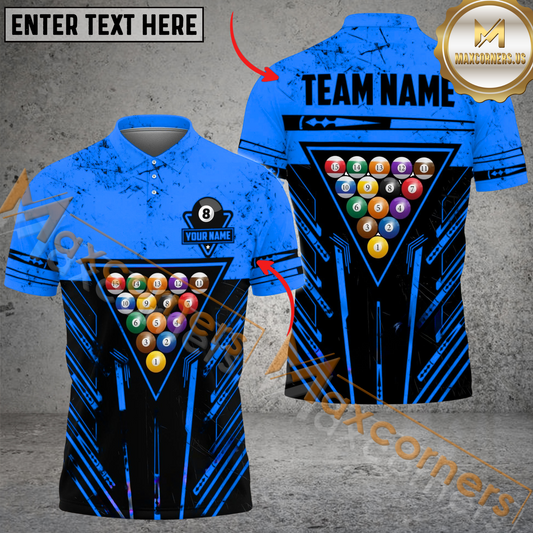 Maxcorners Ball 8 Rack Concept Billiard Jersey Multicolor Options Personalized Name, Team Name 3D Polo Shirt (4 Colors)