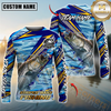 Maxcorners Fishing Yellow Blue Lightning Pattern Design Custom Name & Team Name 3D Shirts