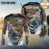 Maxcorners Fishing American Flag Scratch Grass Camo Custom Name & Team Name 3D Shirts