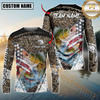 Maxcorners Fishing American Flag Scratch Grass Camo Custom Name & Team Name 3D Shirts