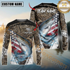 Maxcorners Fishing American Flag Scratch Grass Camo Custom Name & Team Name 3D Shirts