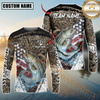 Maxcorners Fishing American Flag Scratch Grass Camo Custom Name & Team Name 3D Shirts