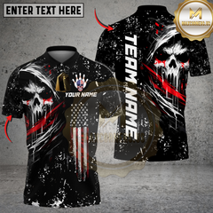 Maxcorners Bowling Grim Skull with American Flag Personalized Name 3D Unisex Shirt