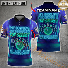 Maxcorners Neon Bowling Quote Shirt – "Top Secret" Multicolor Customized Name, Team Name 3D Shirts