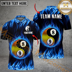 Maxcorners Yin Yang Billiard Fire Multicolor Customized Name, Team Name 3D Shirts