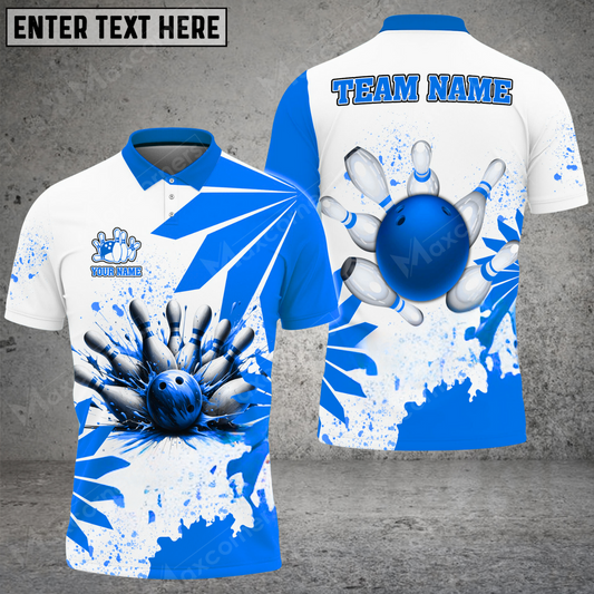 Maxcorners Bowling Ball & Pins Flowers Multicolor Option Customized Name, Team Name 3D Polo Shirt (6 Colors)