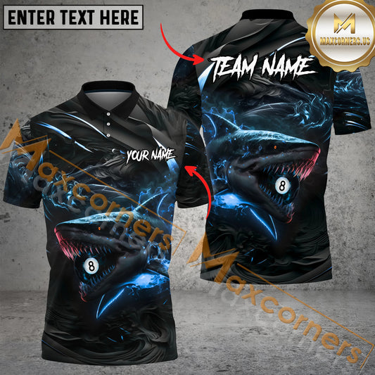 Maxcorners 8 Ball Hell Flame Shark Billiard Jersey Multicolor Options Personalized Name, Team Name 3D Polo Shirt (4 Colors)