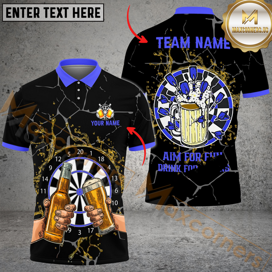 Maxcorners Beer Aim For Fun Darts Jersey Multicolor Option Customized Name, Team Name 3D Polo Shirt