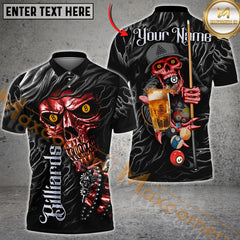 Maxcorners Billiard Skull And Beer Multicolor Customized Name, Team Name 3D Shirt