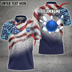 Maxcorners Ball And Pins American Flag Bowling Jersey Multicolor Option Customized Name, Team Name 3D Polo Shirt