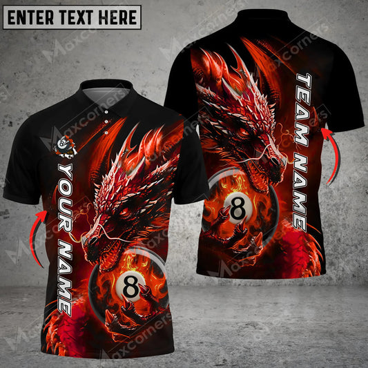 Maxcorners Billiard Dragon Ball 8 Light Multicolor Options Personalized Name, Team Name 3D Polo Shirt (4 Colors)