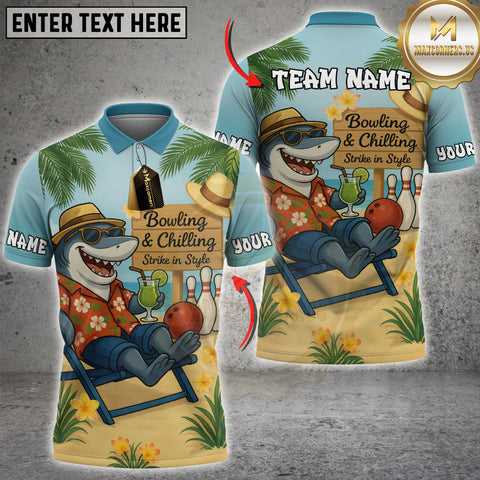 Maxcorners Bowling Shark Beach Chill Personalized Name, Team Name Unisex 3D Shirts