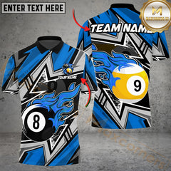 Maxcorners Billiards Ball 8&9 Lightning Racing Personalized Name Men And Women 3D Polo Shirt Custom Billiard Team Jersey (4 Colors)