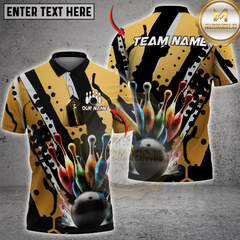 Maxcorners Bowling Ink Splash Golden Personalized Name, Team Name Unisex 3D Shirt