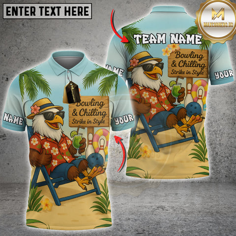 Maxcorners Bowling Eagle Beach Chill 4 Personalized Name, Team Name Unisex 3D Shirts