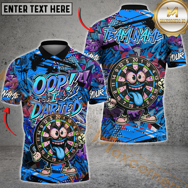 Maxcorners Darts Funny Graffiti Oop! I Darted Multicolor Customized Name, Team Name 3D Polo Shirt