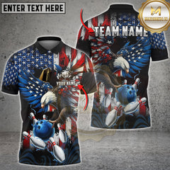 Maxcorners Bowling Eagle Retro US Flag Personalized Name, Team Name 3D Shirts