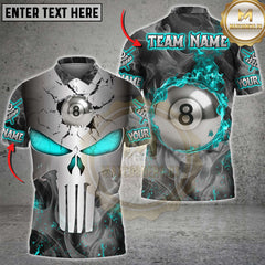 Maxcorners Billiards Skull Punisher Metal 8-Ball Fire Multicolor Customized Name, Team Name 3D Shirt