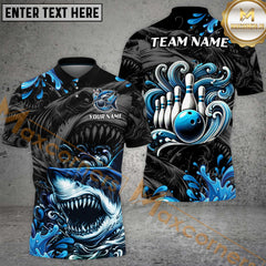 Maxcorners Bowling Angry Shark Multicolor Options Personalized Name, Team Name 3D Shirt