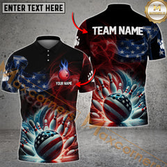 Maxcorners Bowling Smoke American Flag Personalized Name, Team Name 3D Shirt