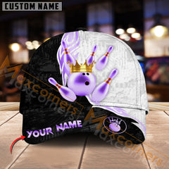 Maxcorners Bowling Ball & Pins Luxury Crown Multicolor Option Personalized Name 3D Cap