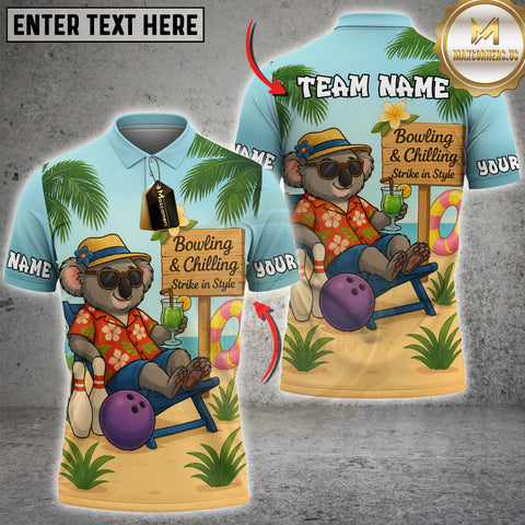 Maxcorners Bowling Koala Beach Chill Personalized Name, Team Name Unisex 3D Shirts