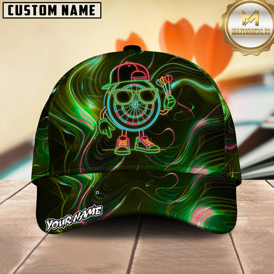 Maxcorners Darts Cartoon Neon Style Multicolor Options Personalized Name, Team Name 3D Cap