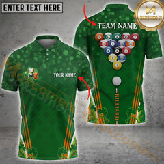 Maxcorners St Patrick'S Day Billiard Jersey Personalized Name, Team Name 3D Polo Shirt