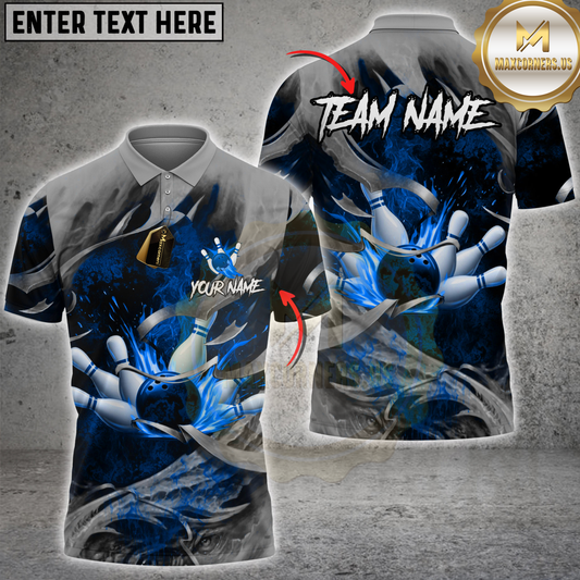 Maxcorners Bowling Smoke Metal Design Multicolor Customized Name, Team Name 3D Shirts