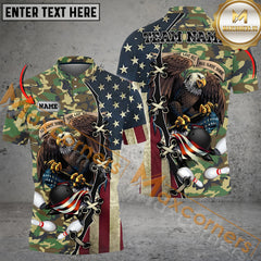 Maxcorners Ball And Pins Eagle Army Bowling Jersey Multicolor Options Personalized Name, Team Name 3D Shirt