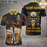 Maxcorners Darts Skull And Beer Customized Name, Team Name 3D Polo Shirt