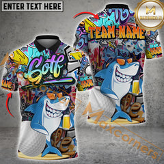 Maxcorners Graffiti-Style Shark Golf Jersey Personalized Name, Team Name 3D Shirt