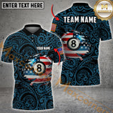 Maxcorners Billiard American Flag 8-Ball With Tribal Pattern Multicolor Customized Name, Team Name 3D Shirts