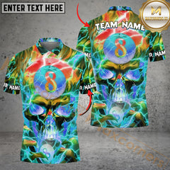 Maxcorners Ball 8 Flame Hollow  Skull Billiard Jersey Multicolor Options Personalized Name, Team Name 3D Polo Shirt