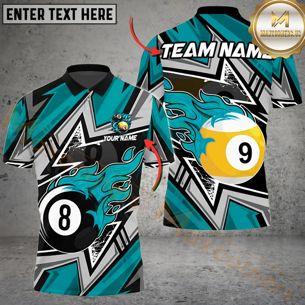 Maxcorners Billiards Ball 8&9 Lightning Racing Personalized Name Men And Women 3D Polo Shirt Custom Billiard Team Jersey (4 Colors)