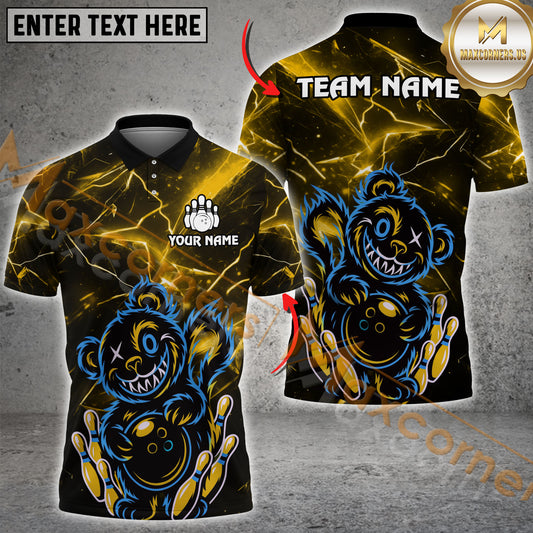Maxcorners Bowling Wild Bear with Ball And Pins Multicolor Personalized 3D Shirt