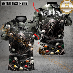 Maxcorners Creepy Thunder Skull Billiard Jersey Multicolor Options Personalized Name, Team Name 3D Polo Shirt