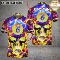 Maxcorners Ball 8 Flame Hollow  Skull Billiard Jersey Multicolor Options Personalized Name, Team Name 3D Polo Shirt