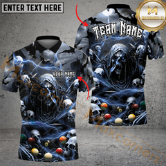 Maxcorners Creepy Thunder Skull Billiard Jersey Multicolor Options Personalized Name, Team Name 3D Polo Shirt