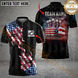 Maxcorners American Flag Retro Bowling Jersey Customized Name, Team Name 3D Polo Shirt
