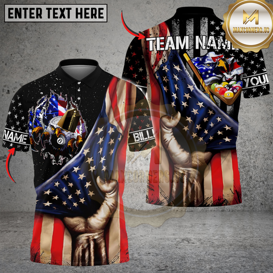 Maxcorners Billiards American Flag Eagle Personalized Name 3D Unisex Shirt